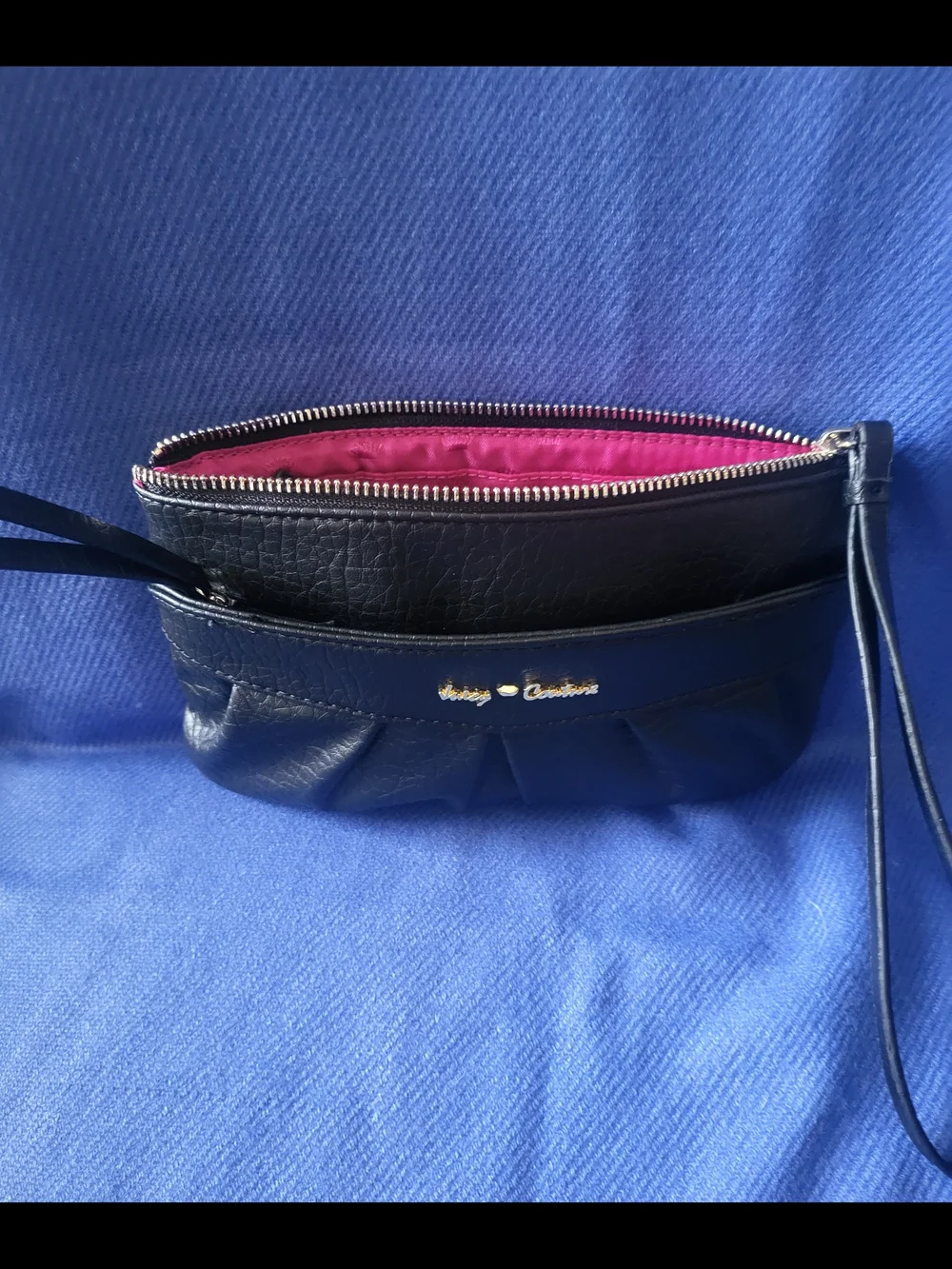 Juicy Couture Black Pleated Wristlet Clutch